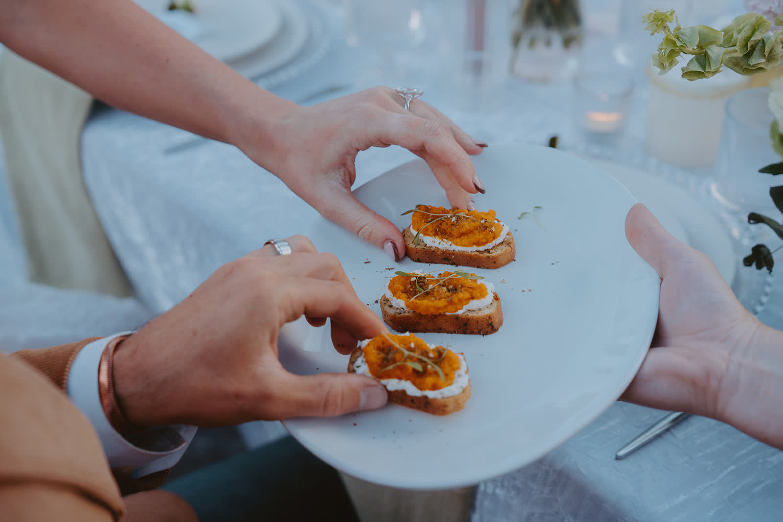 Passed appetizers served at a reception table