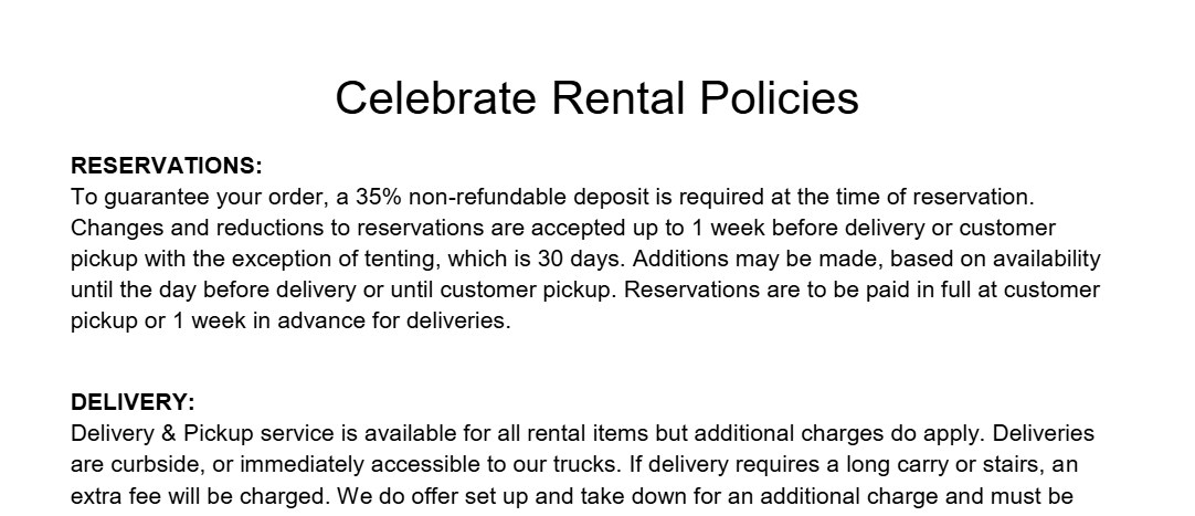 First page of the Rental Policies document