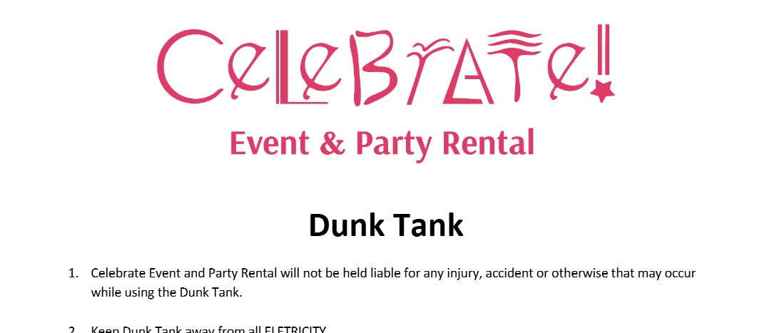 First page of the Dunk Tank Waiver document